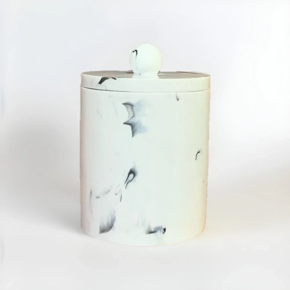 Multipurpose Resin Jar with Lid Marble Design Bathroom Office Kitchen Bedroom